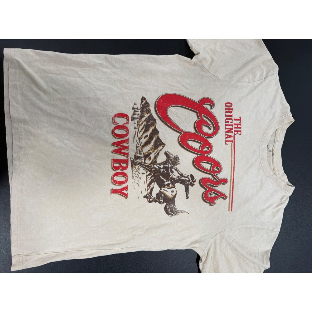 Coors The Original Cowboy Graphic T-Shirt Beige Western Horse Short Sleeve M